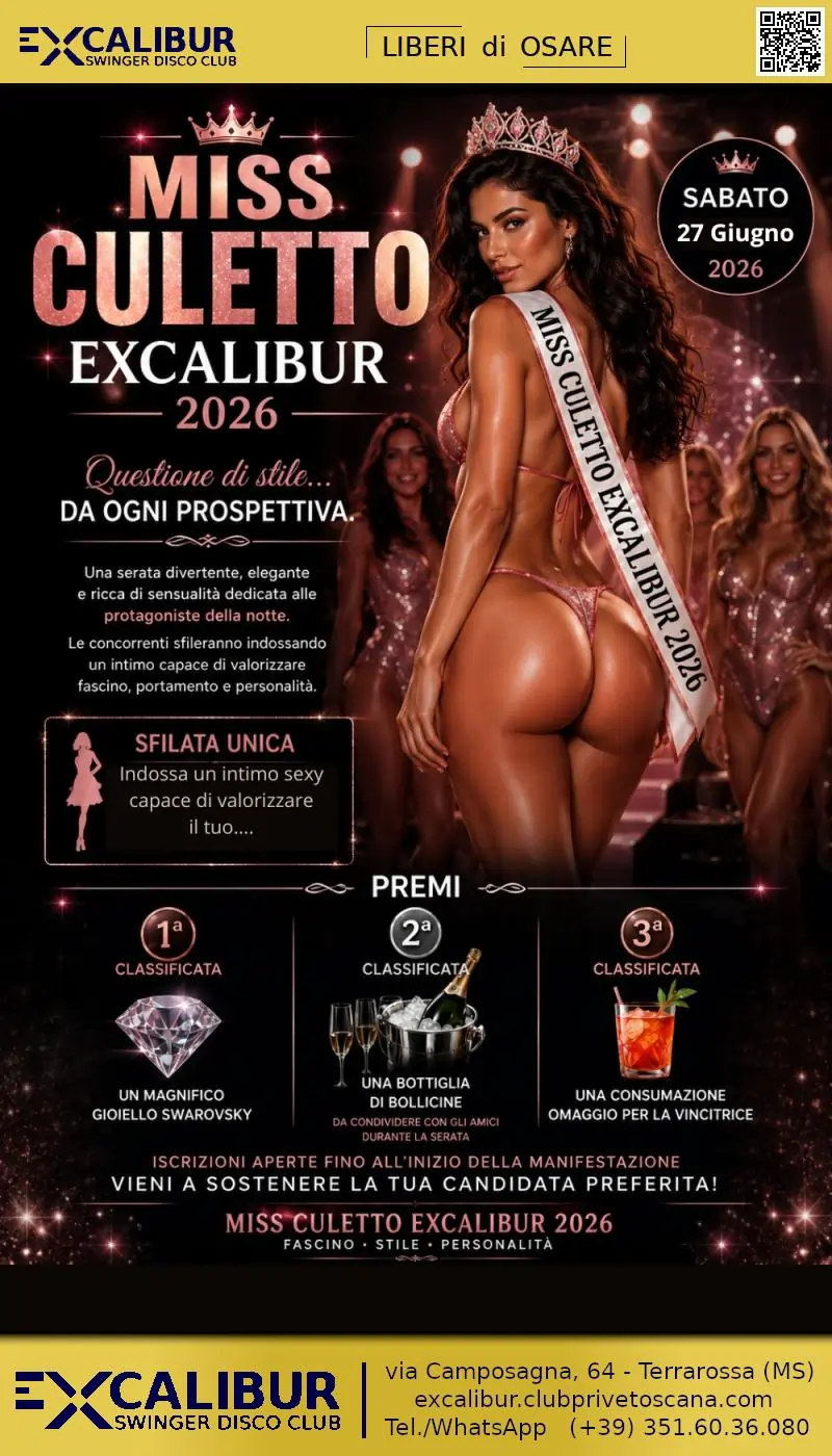 Swinger club prive evento MISS CULETTO EXCALIBUR 2026